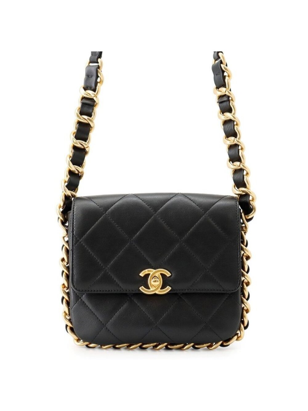 Chanel Chain Shoulder Bag Quilted Small CC Logo Lambskin Black